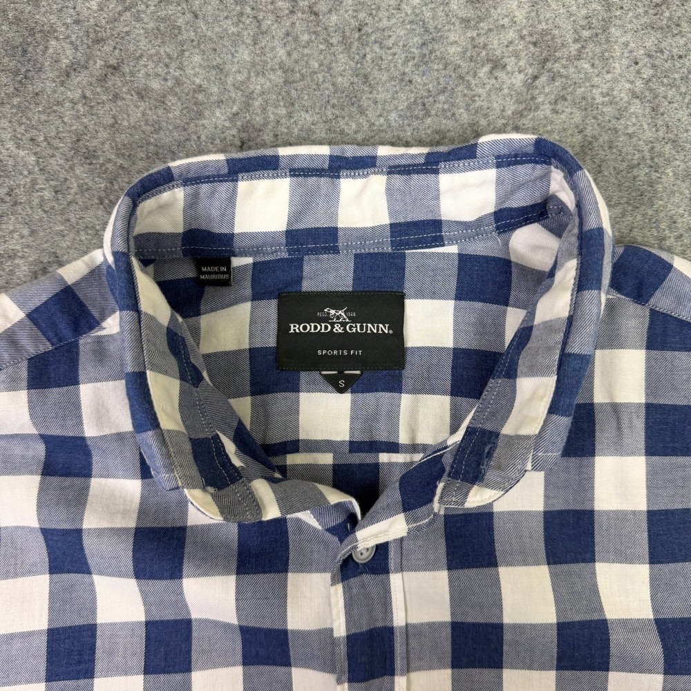 Rodd & Gunn Mens Blue White Gingham Check Cotton Button Down Shirt Sports Fit S - Picture 4 of 8